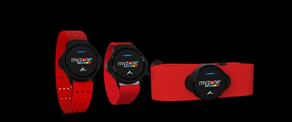 Original Myzone MZ-SWITCH 1.0 shown with wrist, arm and chest straps