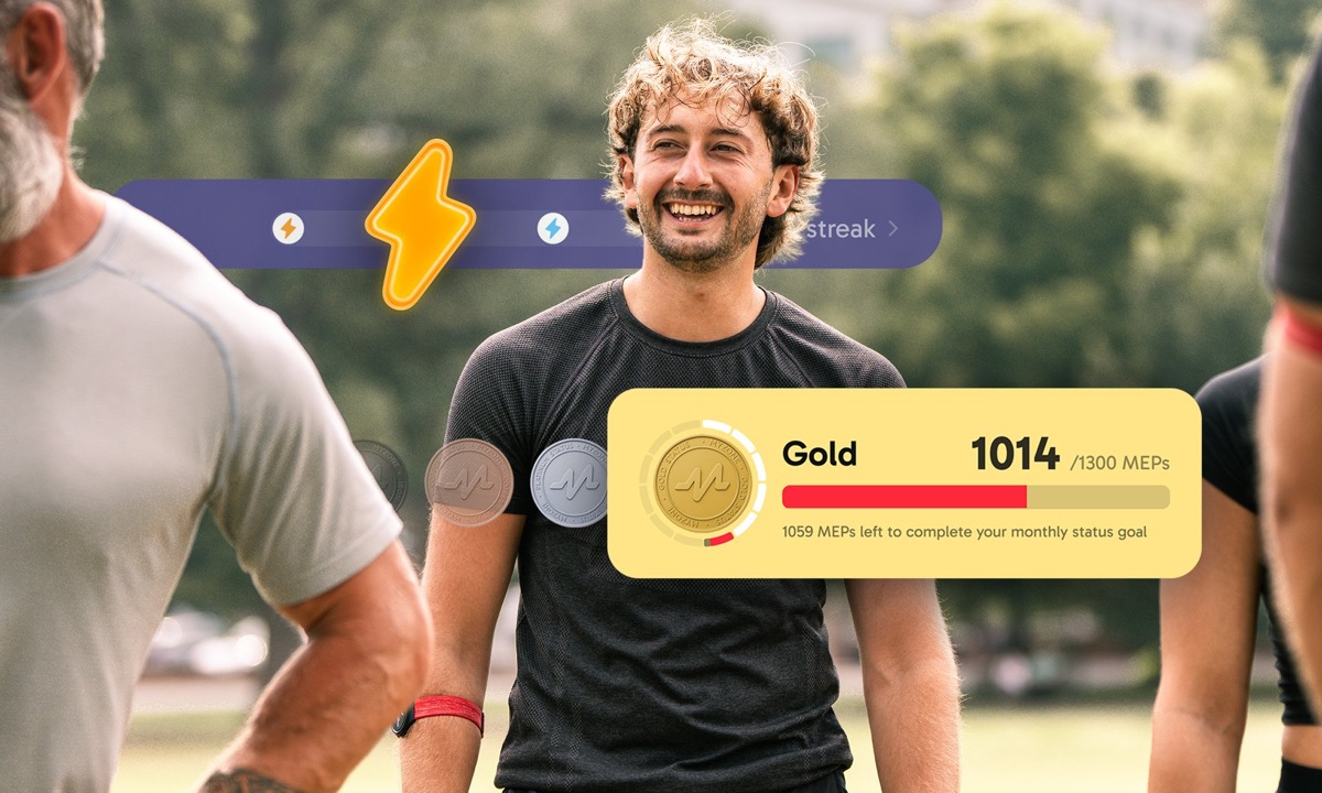 Myzone app showing progress toward a monthly MEP goal
