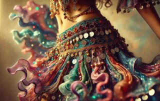 a swearling dress full of color close up